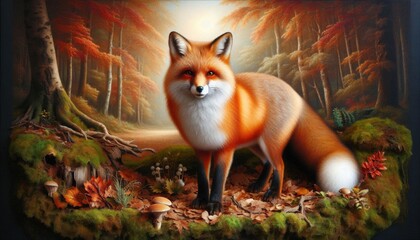 Fototapeta premium a fox in a serene, woodland setting during autumn.