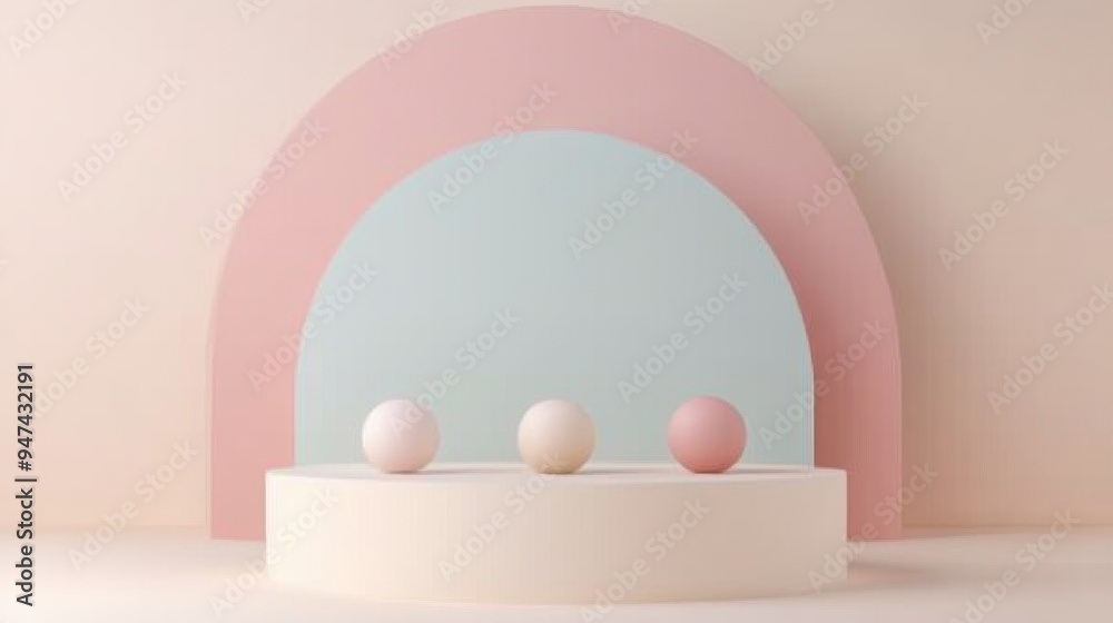 Poster Geometric podium for minimal product display in soft pastel colors ideal for mockups and business presentations 3D rendering illustration