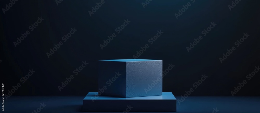 Aufkleber minimal blue box pedestal for product display empty showcase featuring a blank template for advertis