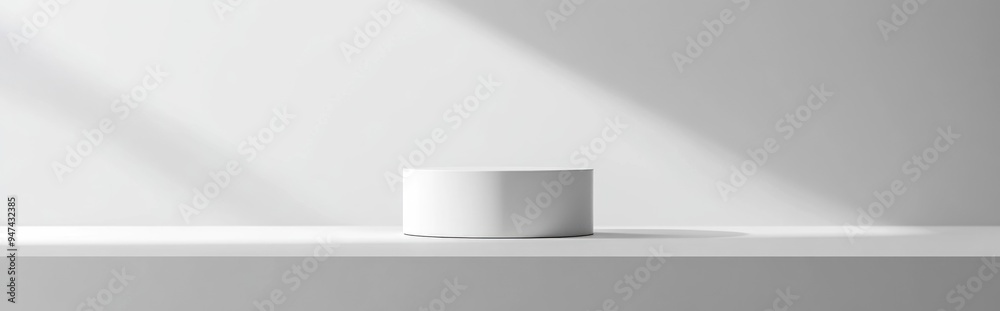 Poster white cylindrical display with abstract minimal geometric podium for product packaging mock up prese
