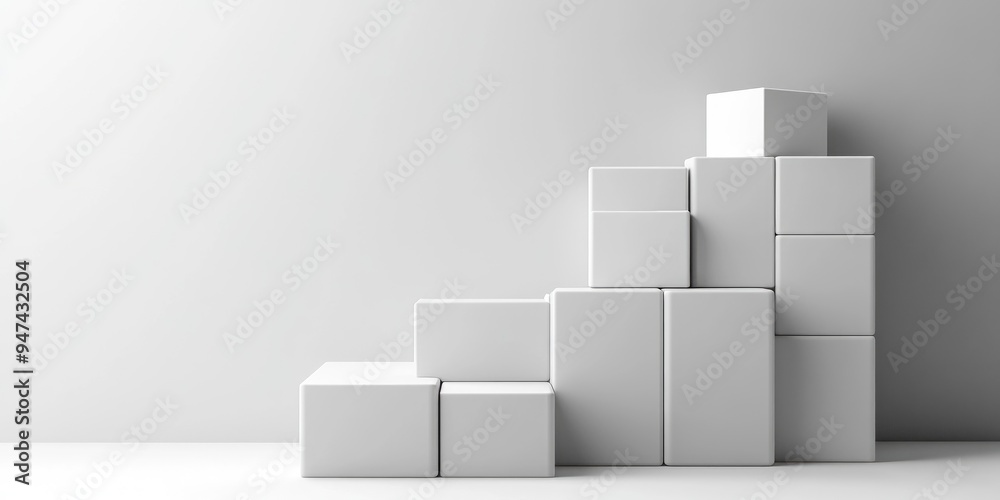 Poster White cube boxes on a white backdrop for presentation 3D rendering