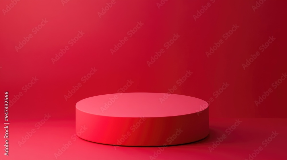 Poster minimalist studio background featuring a 3d red cylinder podium abstract geometric shape object illu