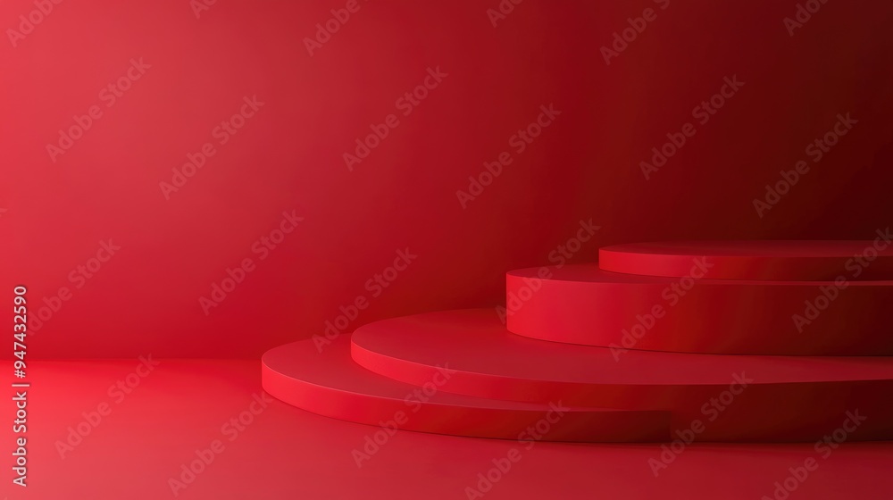 Poster Red abstract vertical background for product display 3D rendering