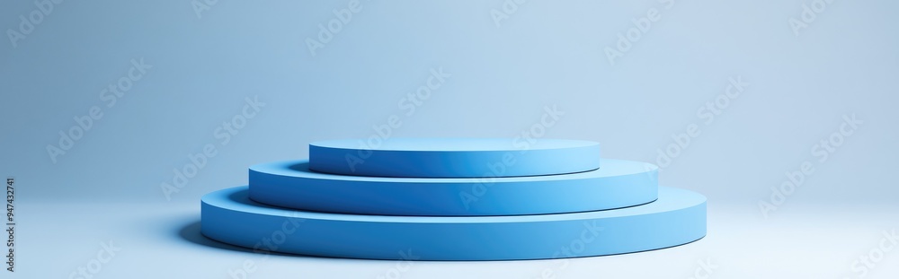 Poster blue 3d rendered podium with clipping path isolated on a white background