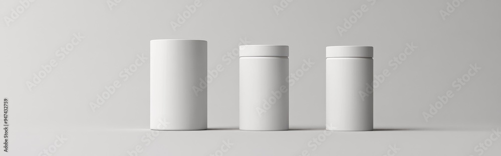 Poster White cylinder packaging mock up on a plain background Backdrop design for product marketing 3D rendering