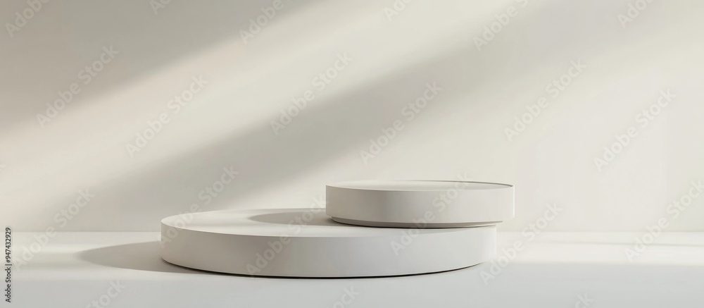 Poster empty podiums of varying heights on a white background for product display ideal for marketing and a