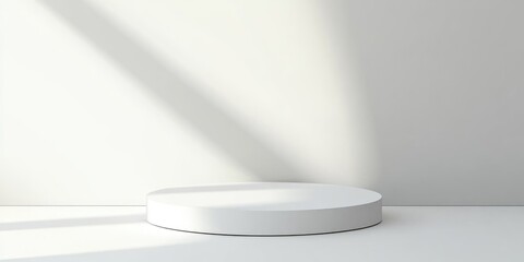 Empty podium or pedestal displayed on a white background with a cylindrical stand design Blank product shelf used as a backdrop 3D rendering
