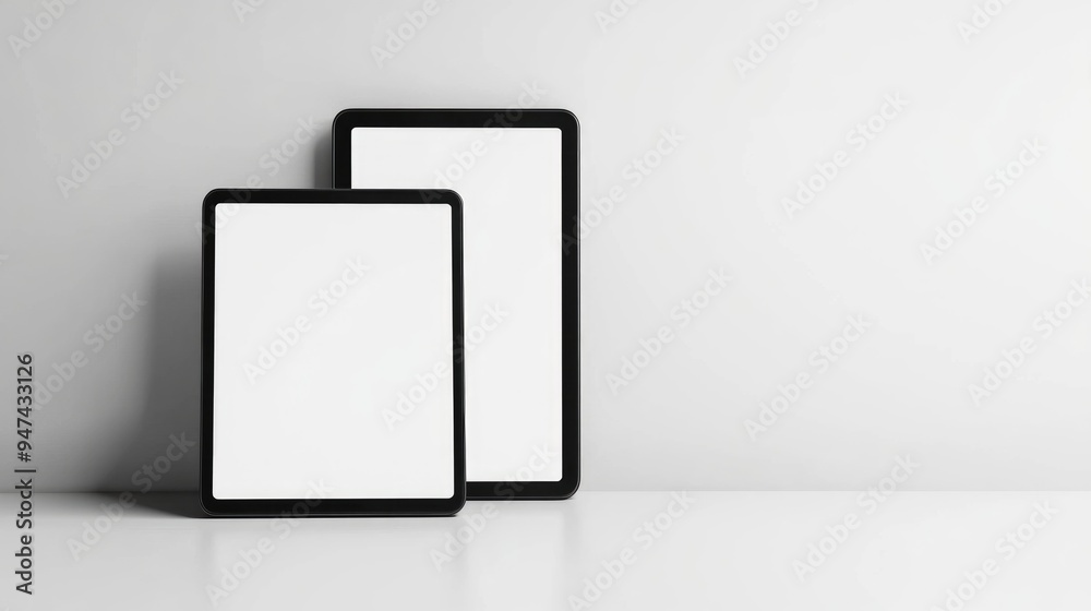 Poster Two tablets against a white backdrop suitable for various applications 3D rendering