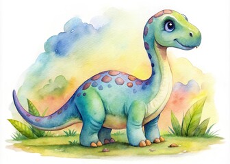 Fototapeta premium Delicate brushstrokes bring a baby Brontosaurus to life, its youthful charm evident in soft, feathery texture and gentle, curious gaze.