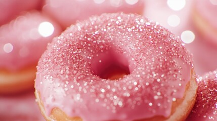Fototapeta premium Pink Donut with Glitter Sprinkle