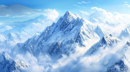 Obraz premium Snow-Capped Mountain Peaks Emerging from Clouds
