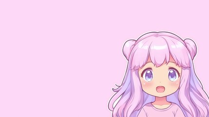 Cute Anime Girl with Pink Hair and Blue Eyes on Pink Background