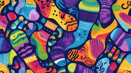 Obraz premium Vibrant and whimsical pattern featuring cartoon style socks in various colors