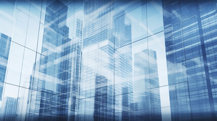 Double exposure of skyscrapers and business office buildings, double exposure photography.