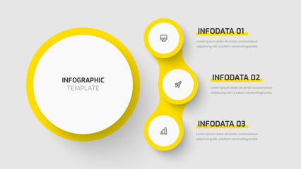Business Central Circle Infographic Template with Yellow Color Circle Label 3 Option and Icon