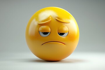 Fototapeta premium A tired yellow emoji with droopy eyes and a small frown, depicted in realistic 3D style. Full ultra HD,