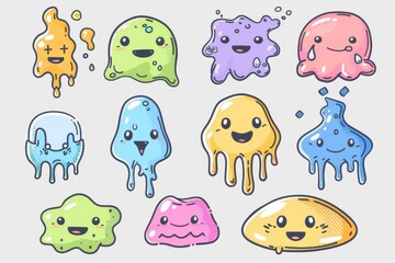 Fototapeta premium Slime toy icon, mucus symbol, color acrylic paint, cream splash, elastic goop, viscous elastic paste