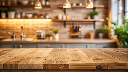 Wooden worktop on blur background , wood, work surface, kitchen, countertop, natural, rustic