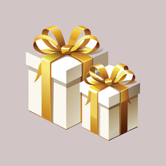 three boxes with gold ribbon and a gold ribbon tied around them.