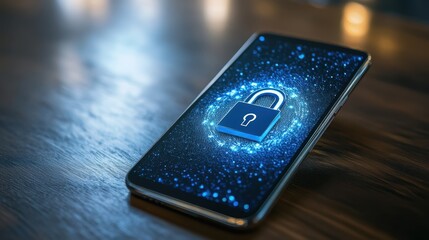 Secure Data Concept - Smartphone Displaying Open Lock Symbol for Cyber Security Awareness
