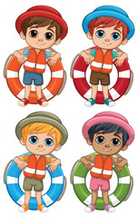 Cute Lifeguard Kids with Life Rings