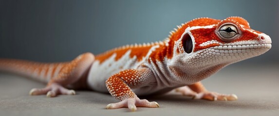 A Close-Up of a Vibrant Orange and White Leopard Gecko