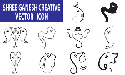 Lord Ganesh line art - Ganesh Face art - Ganesh Chaturthi - Ganapati Festival.  isolated on white background. Vector illustration. EPS 10