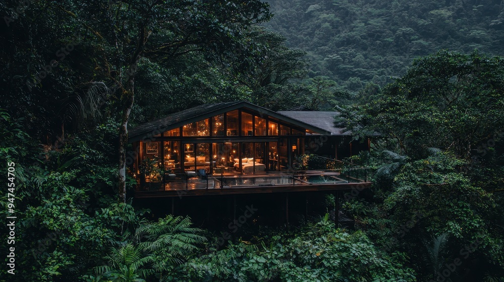 Sticker luxurious jungle retreat with private pool and view