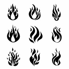 Fire icon, flame bonfire sign, campfire symbol, burn graphic element, fire emblem, grill pictogram