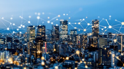 Fototapeta premium Cityscape with Network Connection at Night