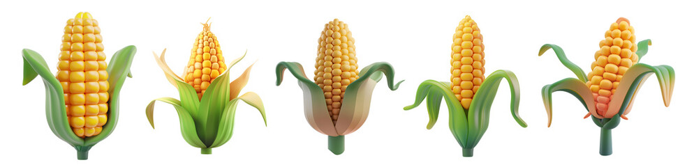 Obraz premium Set of 3D Corn Icon Illustrations with Transparent Background - High-Quality PNGs