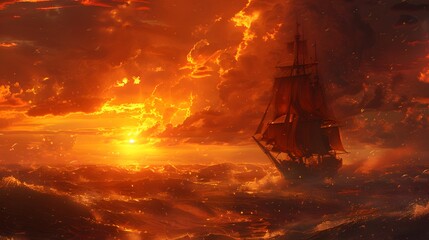 Obraz premium Sailing into the Fiery Sunset.