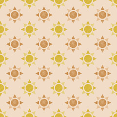 Watercolor sun seamless pattern vector. Sunny sky wallpaper. Sun and ray. Simply design for fabric, kid cloth, baby dress, print, card, cover, wrapping, paper, sticker, decor.