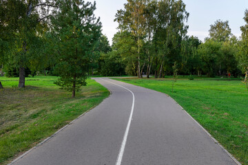 A park with a road running through it