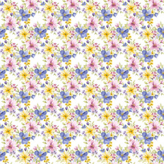 Seamless background, floral pattern with watercolor flowers. Repeat fabric wallpaper print texture. Perfectly for wrapped paper, backdrop.