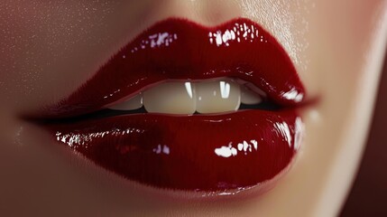 Obraz premium Close-up of Red Lips with Glossy Finish