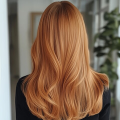 Naklejka premium Back view of woman with blonde to purple ombre hair