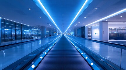 Fototapeta premium Conveyor belt in an airport terminal reimagined as a contemporary art gallery, featuring interactive installations and kinetic sculptures, ambient light design