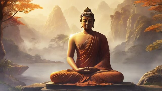 buddha in meditation With smooth looping video with 4K animation 