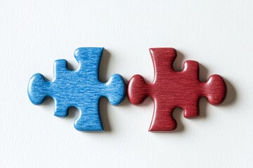 Fototapeta premium Red and blue puzzle pieces fitting together