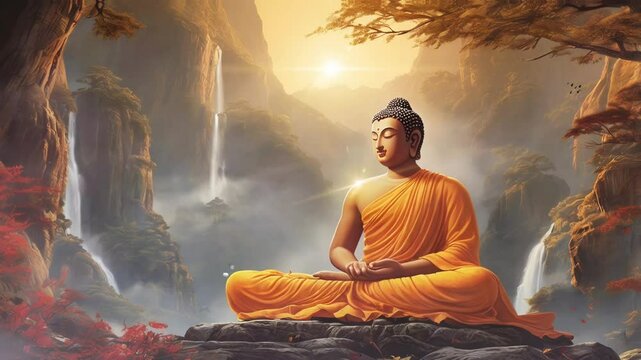 buddha in meditation With smooth looping video with 4K animation 