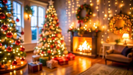 Blurred Christmas Decorated Room. Perfect for: Christmas, Holiday parties