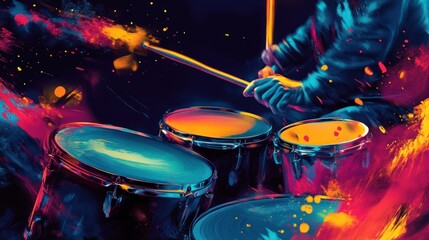 Obraz premium A person is playing drums in a colorful background