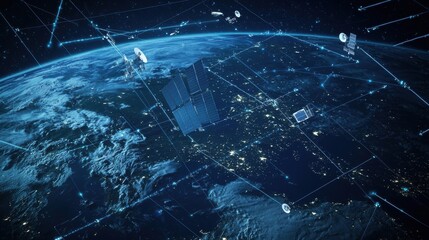 Naklejka premium Global Satellite Network Earth from Space Futuristic Communication Space Exploration Internet of Things