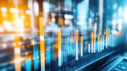Digital chart with vibrant colors and blurred background indicating financial data.