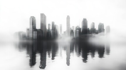 Fototapeta premium Cityscape Reflected in Foggy Water