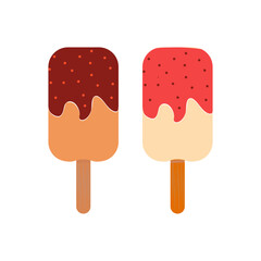Ice cream set of colored ice creams on a wooden stick