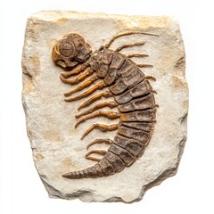Close-up of Asaphida Fossil from the Cambrian Period on Textured Stone, Showcasing Detailed Fossilization Patterns, Ideal for Educational Displays, Paleontological Research, and Geological Exhibits.