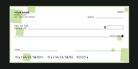Blank bank cheque. Template banknote design, Voucher, Gift certificate, Coupon, ticket, money. Vector
