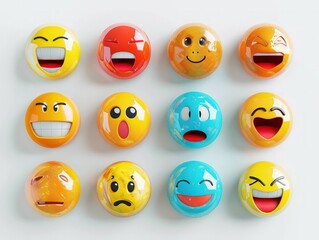 A collection of expressive 3D emojis, each representing a unique emotion, against a white background with space for text.